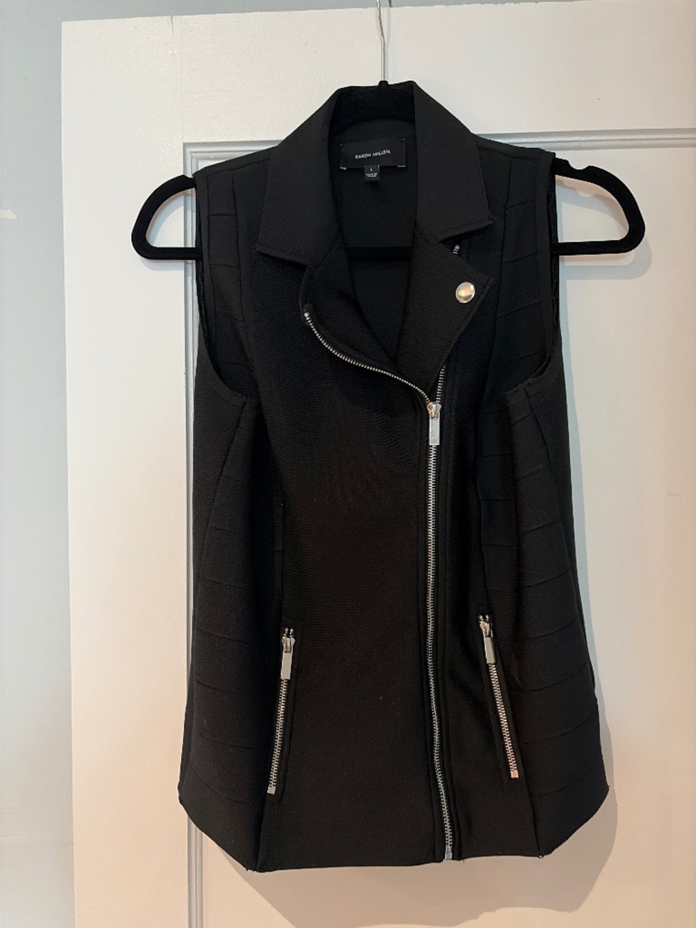 Karen Millen Black Moto-Inspired Sleeveless Vest – Size Large